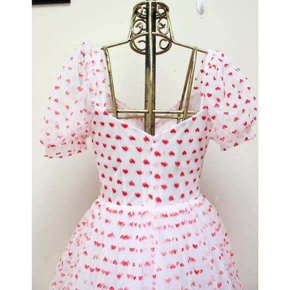 Teuta Matoshi White Heart Tulle Puff Sleeve Dress Gown Size Small - Picture 9 of 10